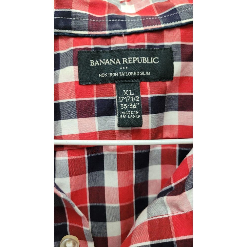 Banana Republic Button Front Shirt Top Men's XL Extra Large Black Red Plaid‎ - Picture 10 of 10